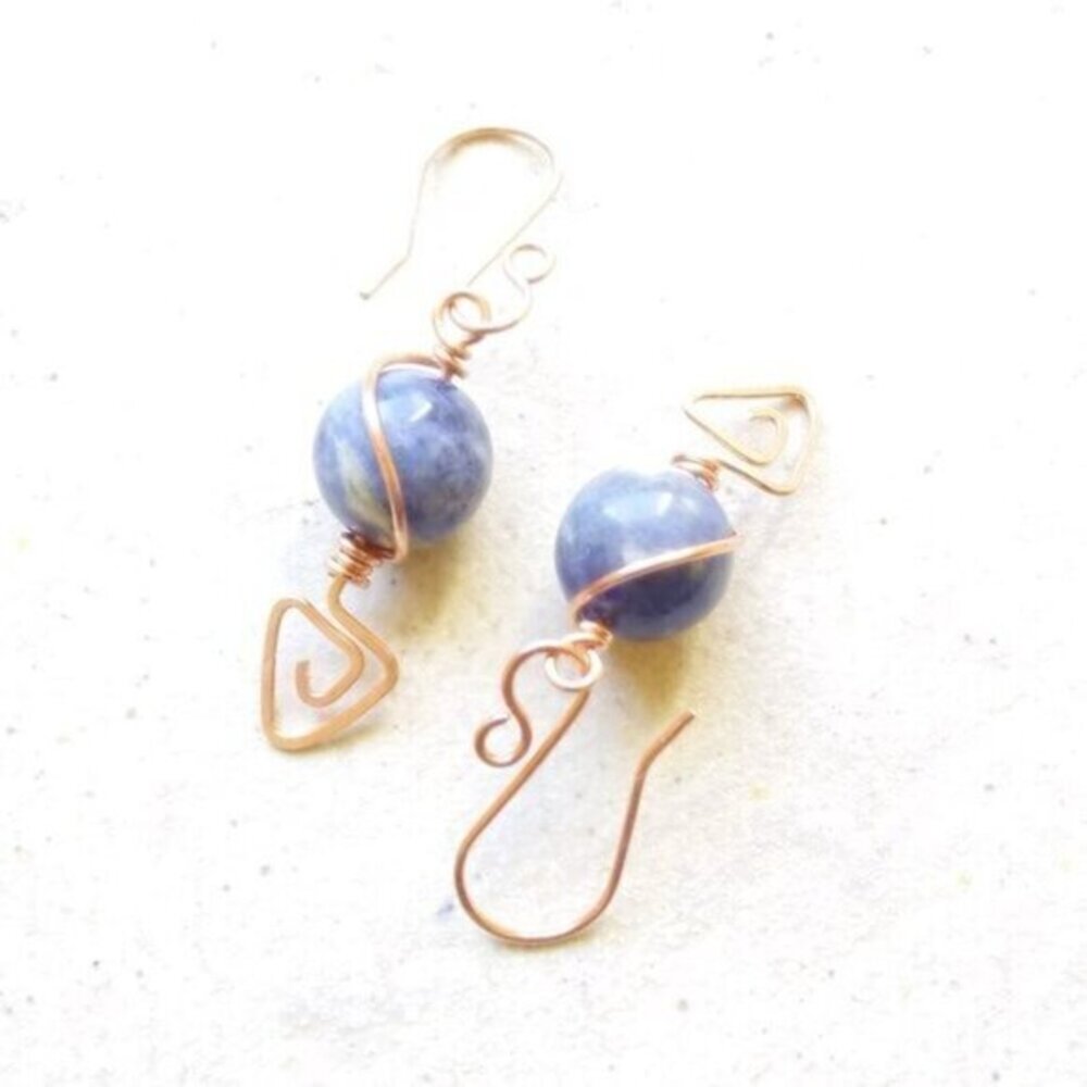 Handmade & Eclectic! Blue Sodalite & Copper Dangle Earrings ~ Blue Jeans Colors! - Picture 4 of 14